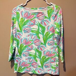 Lilly Pulitzer Andie Top in Resort White Ring the Bellboy print